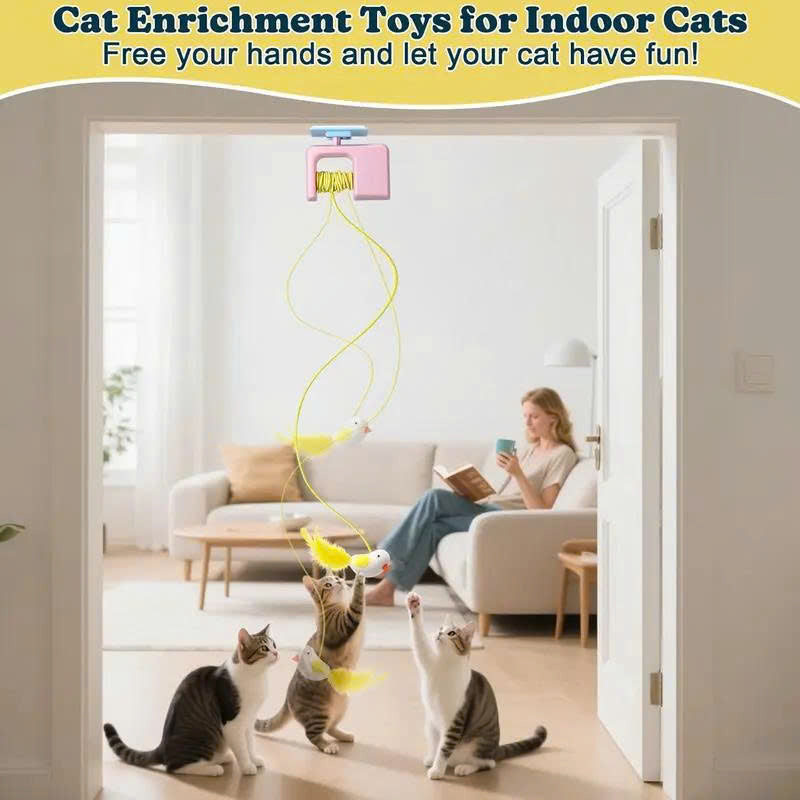 Automatic Hanging 2-in-1 Cat Toy – Flying Bird & Bouncing Caterpillar
